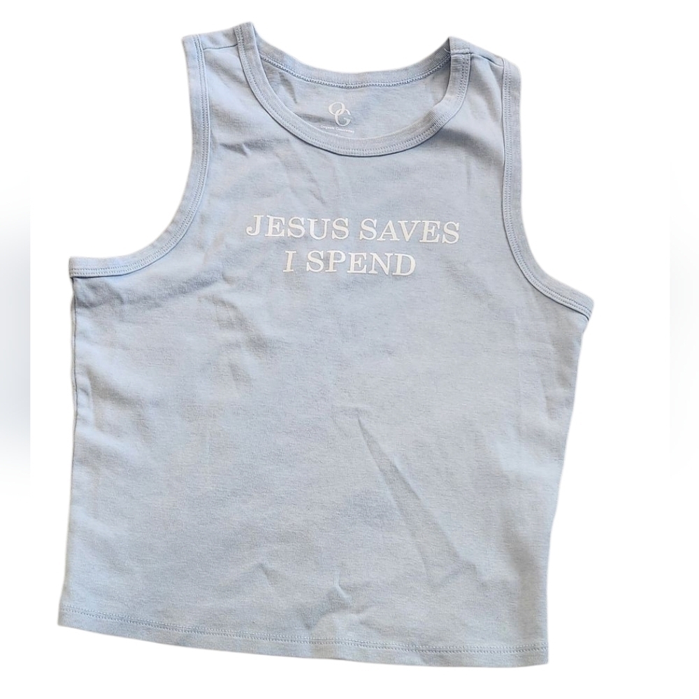 Blue Casual Tank Top with Crew Neckline